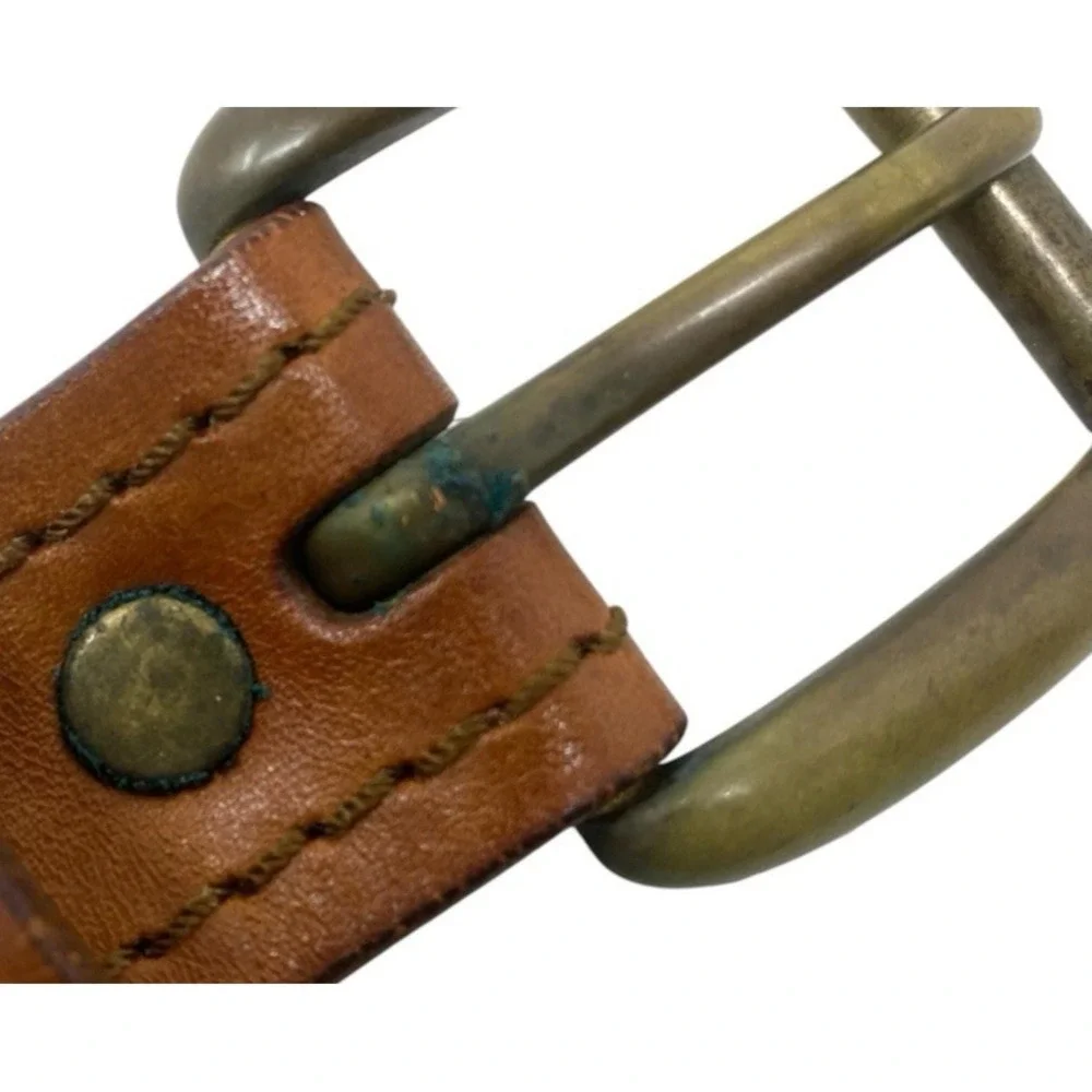 Abercrombie & Fitch Tan Genuine Leather Belt Size 38 Brass Buckle Casual Wear